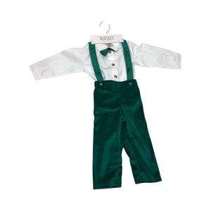 Badgley Mischka Boys Velour Pants With Suspenders Long Sleeve Shirt Size 12/18 M